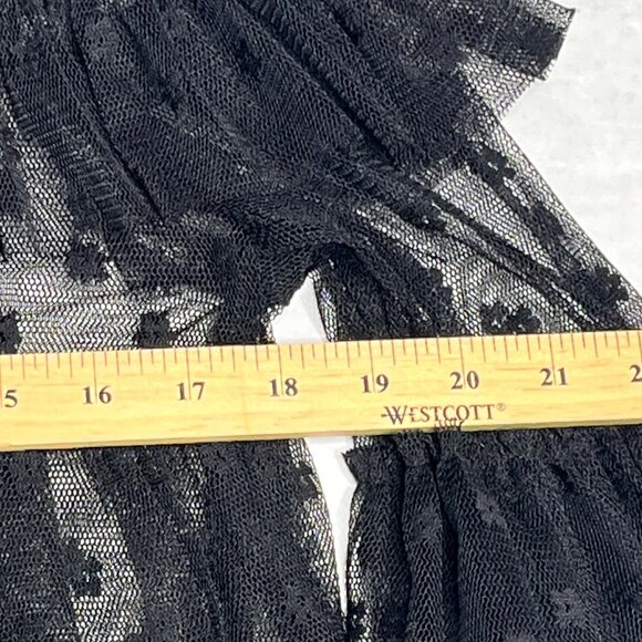 Black Mesh Floral Ruffle Layered See-Through Long Sleeve Button-Up Shirt - Picture 4 of 8